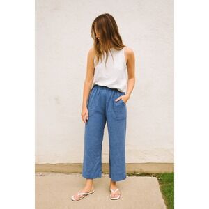 Mirth Pants Womens XS Blue Cotton Linen Blend Gaucho Wide Leg Crop Beach‎ Preppy